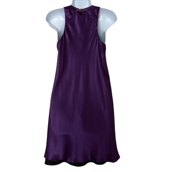 Guess Marciano 100% Silk Black/Purple Reversible Sleeveless Knee Length Dress S - Picture 11 of 11